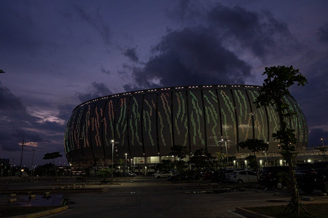 stadium at sunset
